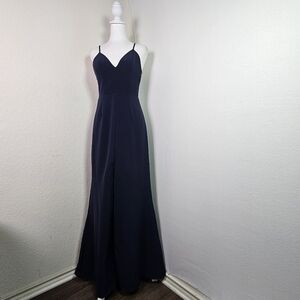 Lovers&Friends Helena Gown Navy Womens Sz 2   Lace Trim Back, Prom,Dance,Formal